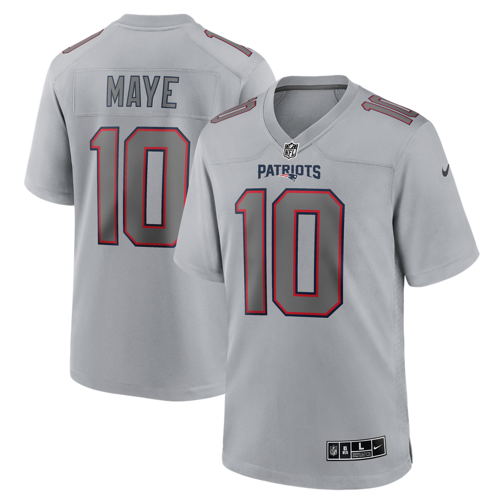 New England Patriots Drake Maye Nike Gray Atmosphere Fashion Game Jersey product image 1, provided for visual reference and