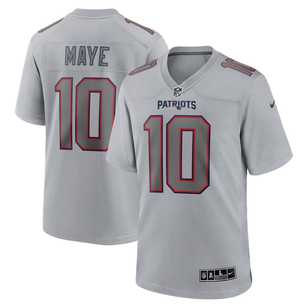 New England Patriots Drake Maye Nike Gray Atmosphere Fashion Game Jersey product image 1, provided for visual reference and