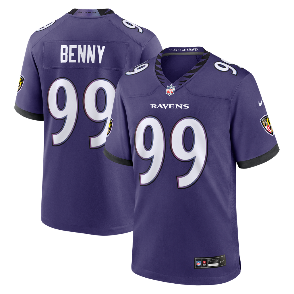Baltimore Ravens Rayshaun Benny Nike Purple Team Game Jersey product image 1, provided for visual reference and product