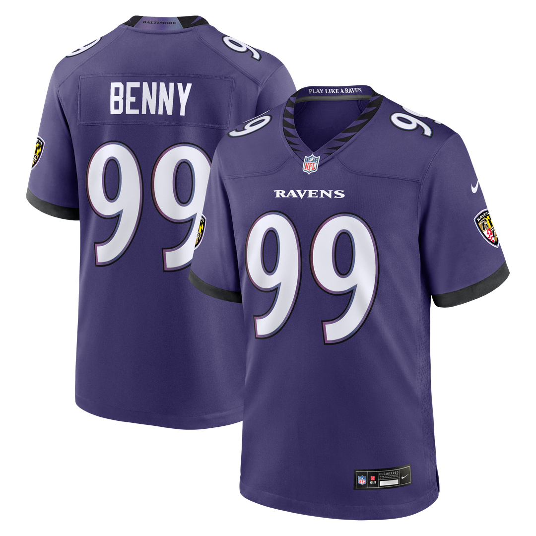 Baltimore Ravens Rayshaun Benny Nike Purple Team Game Jersey product image 1, provided for visual reference and product