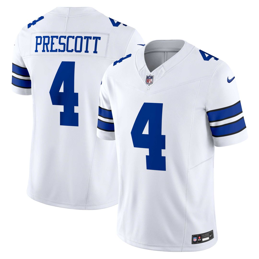 Dallas Cowboys Dak Prescott Nike White Vapor F.U.S.E. Limited Jersey product image 1, provided for visual reference and