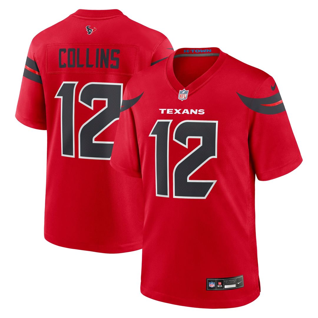 Houston Texans Nico Collins Nike Red Alternate Game Jersey product image 1, provided for visual reference and product detail