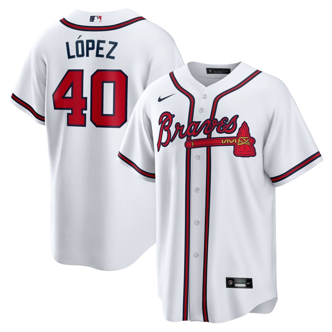 Atlanta Braves Reynaldo Lopez Nike White Home Replica Jersey product image 1, provided for visual reference and product