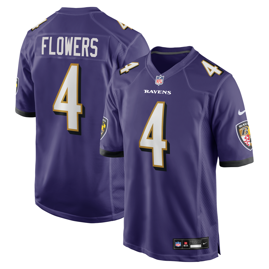Baltimore Ravens Zay Flowers Nike Purple Game Jersey product image 1, provided for visual reference and product detail review