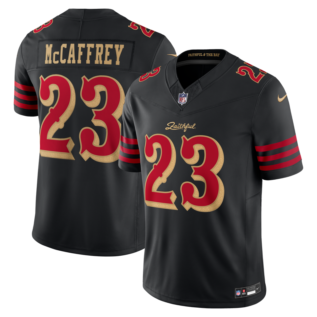 San Francisco 49ers Christian McCaffrey Nike Black Rivalries Collection Stitched Limited Jersey product image 1, provided