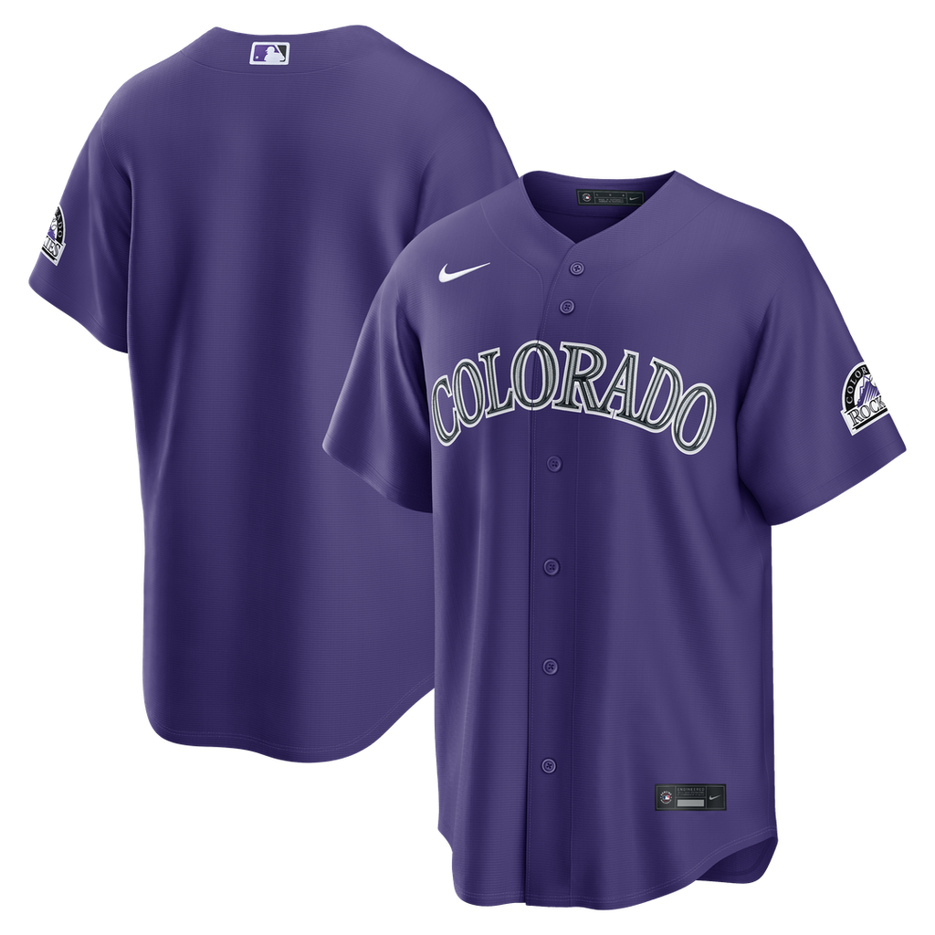 Colorado Rockies Nike Purple Alternate Stadium Jersey product image 1, provided for visual reference and product detail