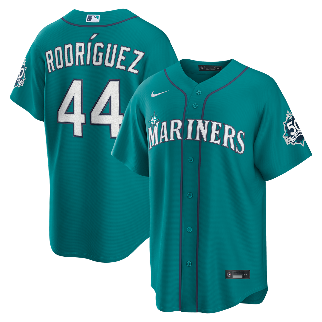 Seattle Mariners Julio Rodríguez Nike Teal Alternate Stadium 50th Season Patch Jersey product image 1, provided for visual