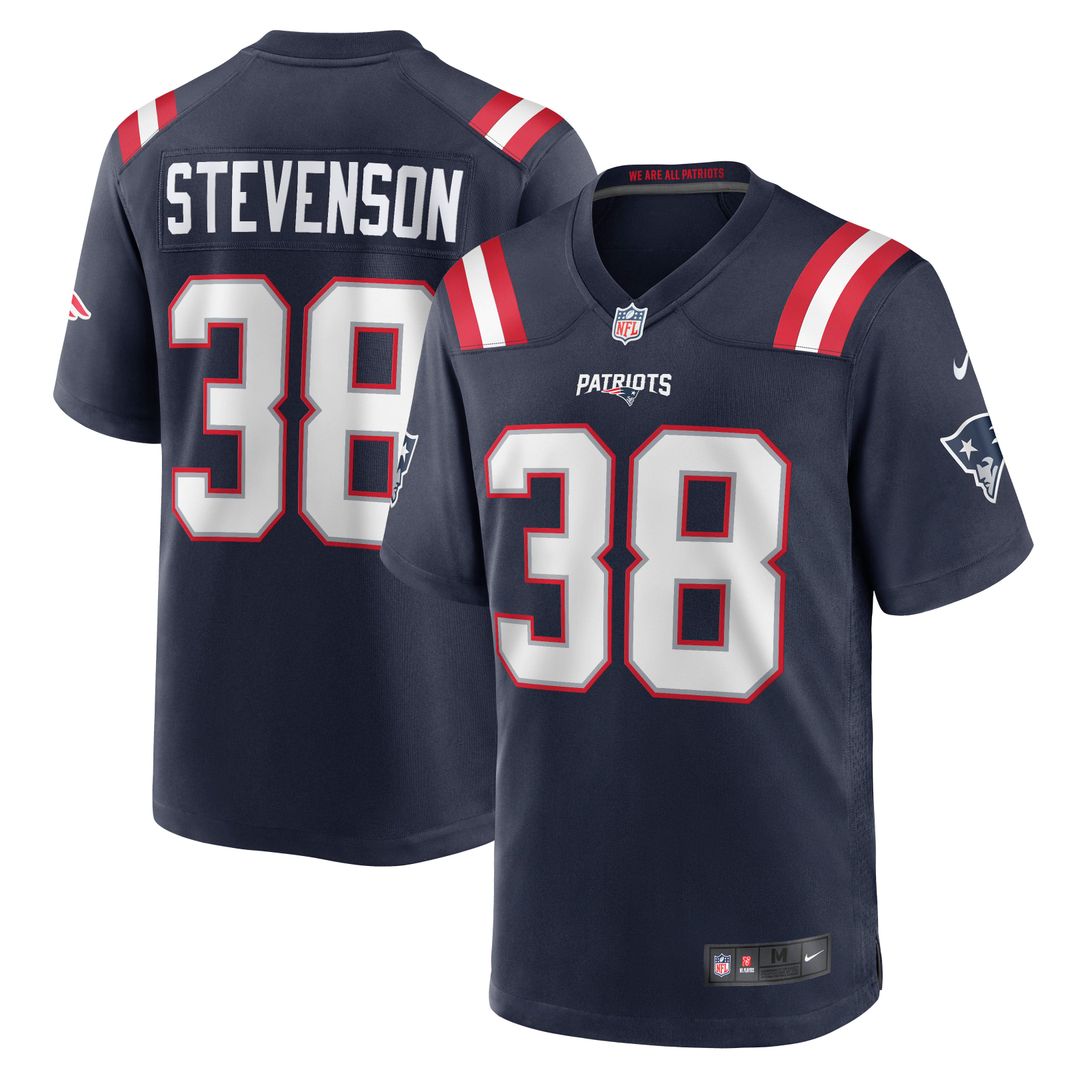 New England Patriots Rhamondre Stevenson Nike Navy Game Jersey product image 1, provided for visual reference and product