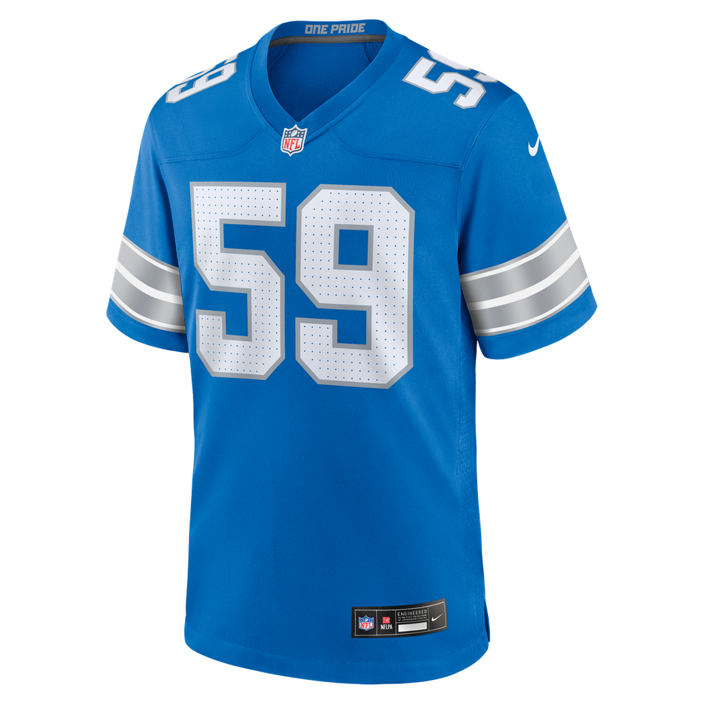 Detroit Lions Giovanni Manu Nike Blue Team Game Jersey product image 2, provided for visual reference and product detail