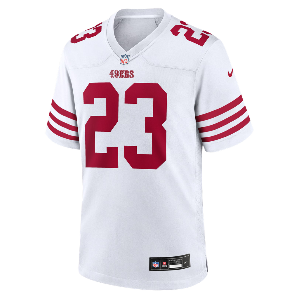 San Francisco 49ers Christian McCaffrey Nike White Game Player Jersey product image 18, provided for visual reference and