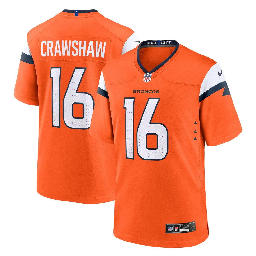 Denver Broncos Jeremy Crawshaw Nike Orange Team Game Jersey product image 1, provided for visual reference and product