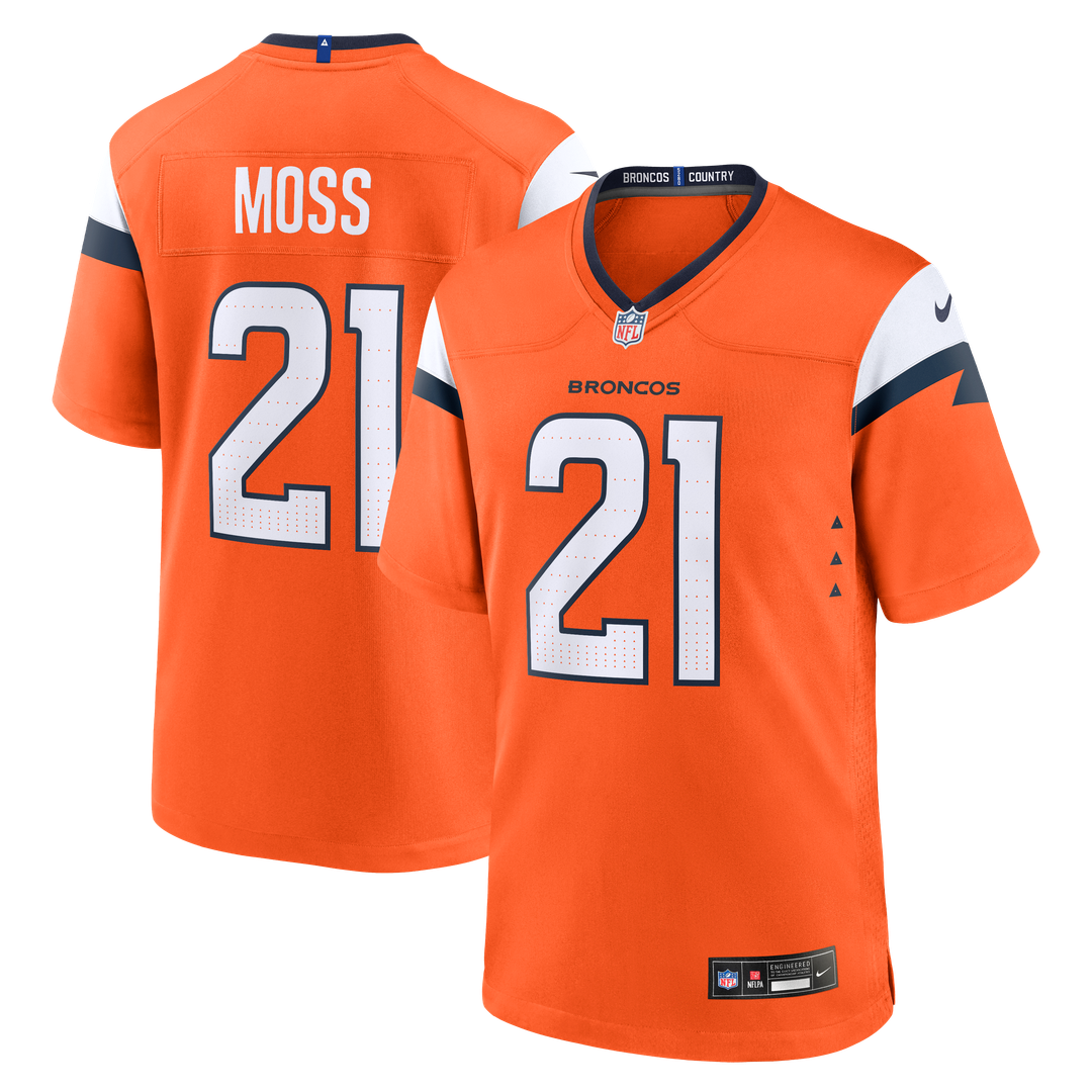 Denver Broncos Riley Moss Nike Orange Team Game Jersey product image 1, provided for visual reference and product detail