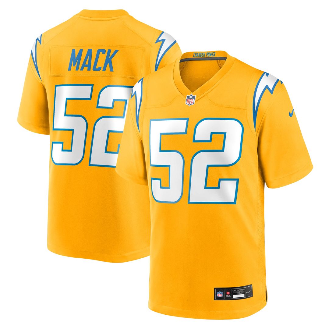 Los Angeles Chargers Khalil Mack Nike Gold Alternate Charger Power Game Player Jersey product image 1, provided for visual