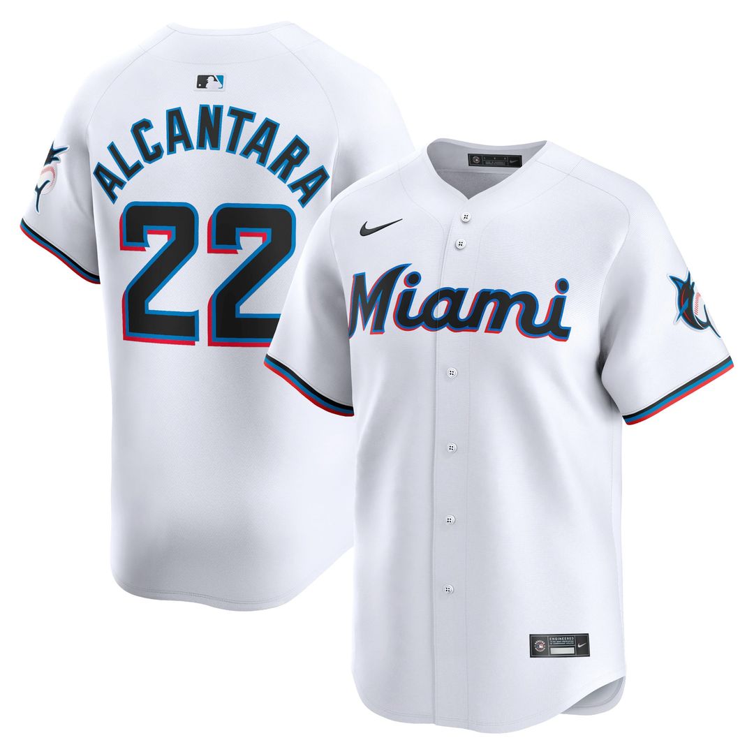 Miami Marlins Sandy Alcantara Nike White Home Limited Player Jersey product image 1, provided for visual reference and