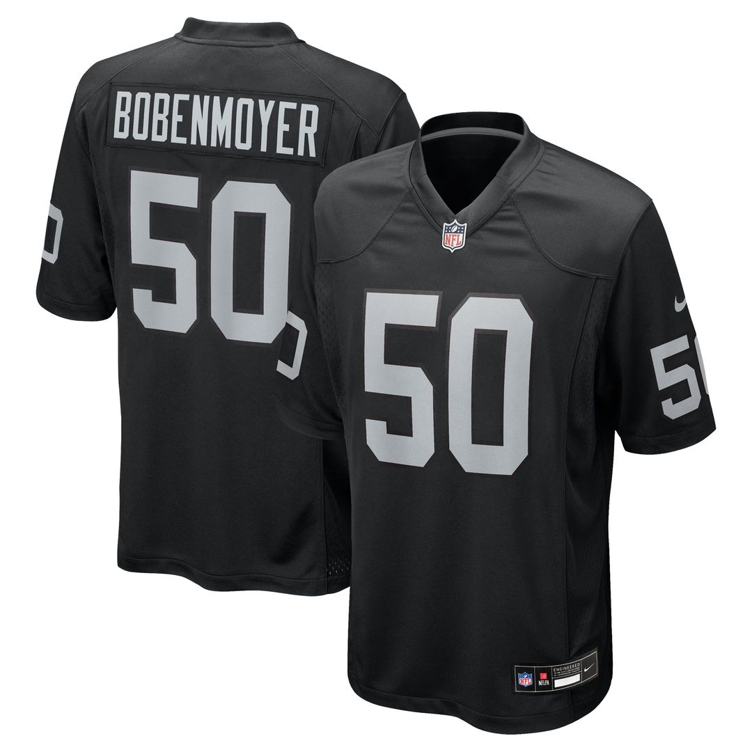 Las Vegas Raiders Jacob Bobenmoyer Nike Black Game Player Jersey product image 1, provided for visual reference and product