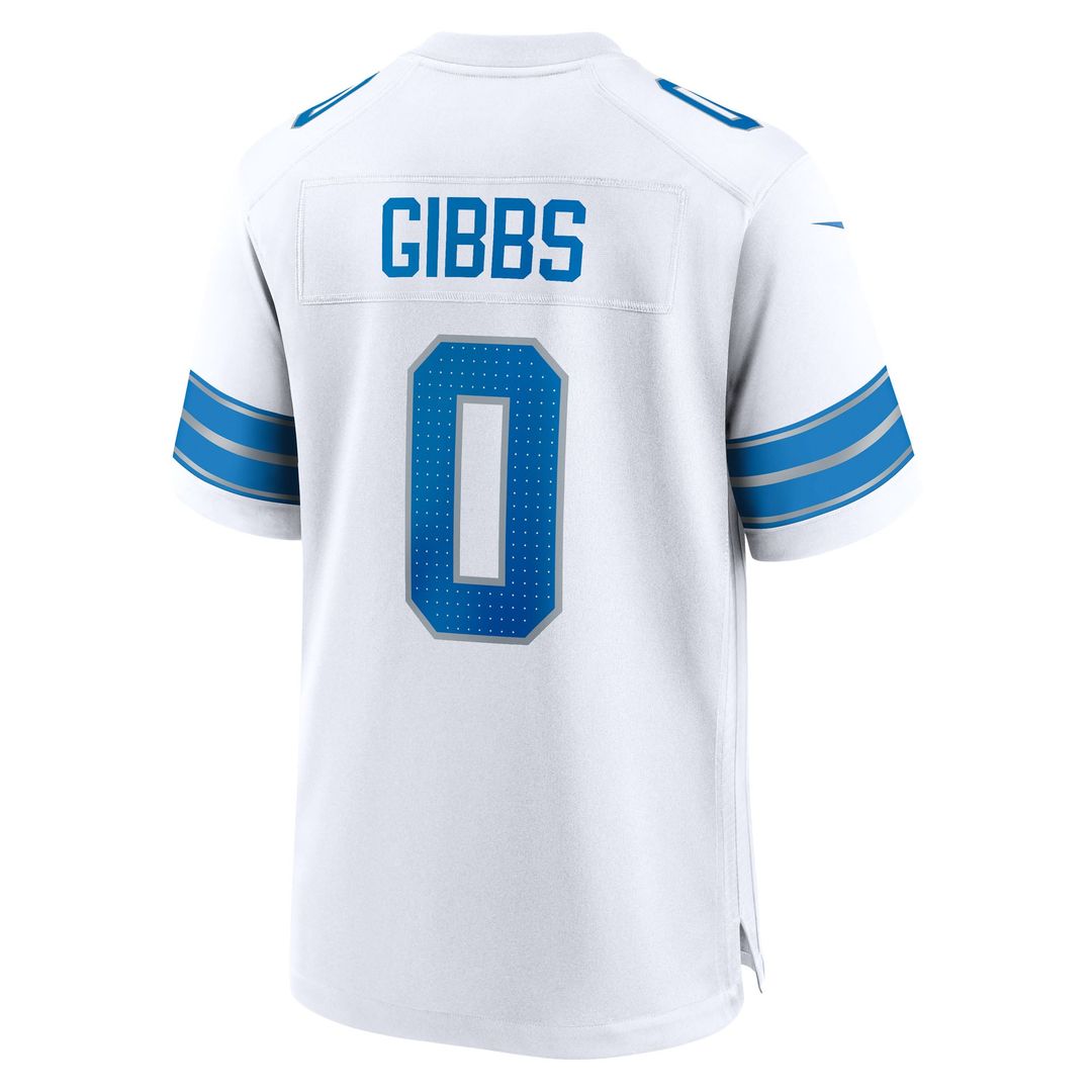 Detroit Lions Jahmyr Gibbs Nike White Game Player Jersey product image 3, provided for visual reference and product detail